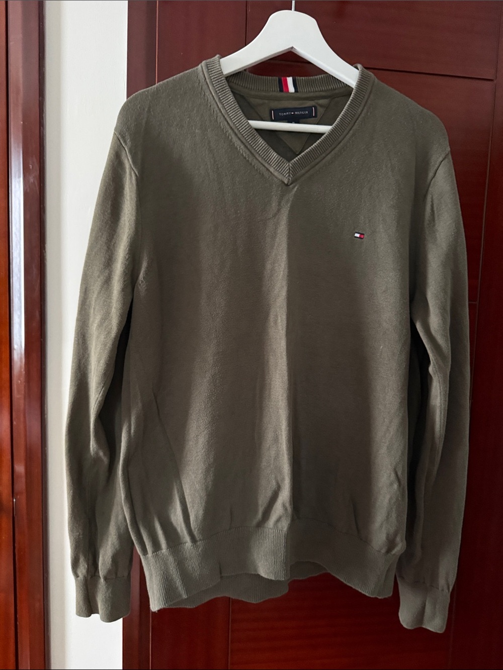 Tommy Hilfiger Olive Green V-Neck Sweater